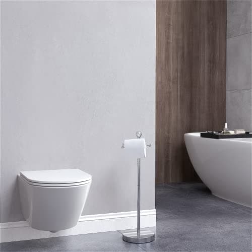 Chrome Finish Crystal Finial Free-Standing Toilet Paper Holder with Reserve Function