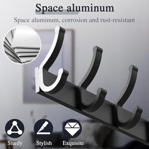 2PCS 5-Hook Coat Rack Wall Mount for Entryway, Bedroom, Bathroom