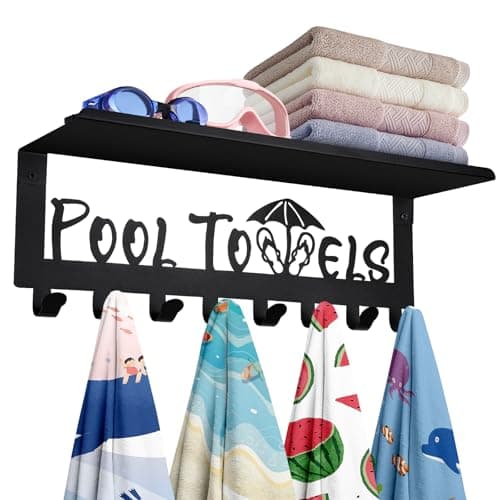 Premium Durable Carbon Steel Pool Towel Racks with 8 Hooks Outdoor & Bathroom Organizer