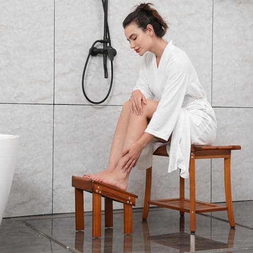 Utoplike Sturdy Teak Wood Shower Foot Stool for Leg Shaving