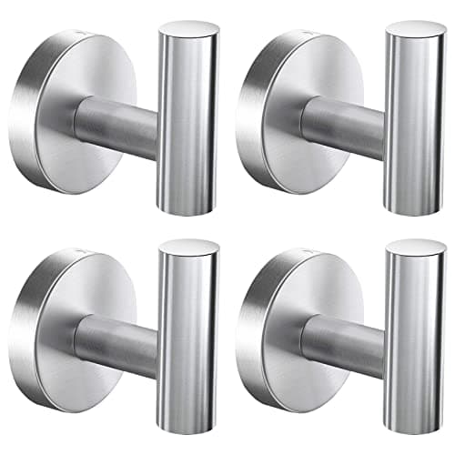 Bathroom Towel Hooks, Coat/Robe Hooks, Brushed Nickel Stainless Steel Wall Hooks (4 Pack)