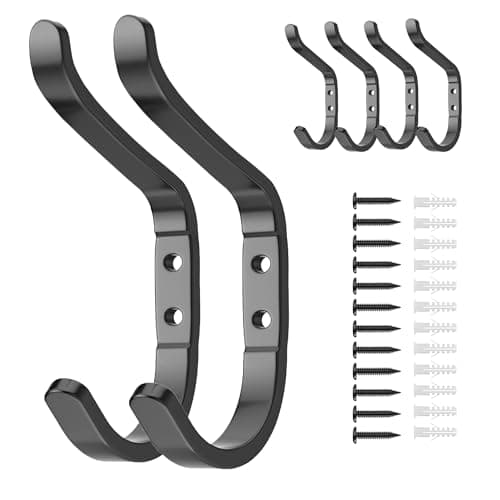 Black Metal 30 LB Wall Mount Hanger for Coats, Towels, Backpacks, and More