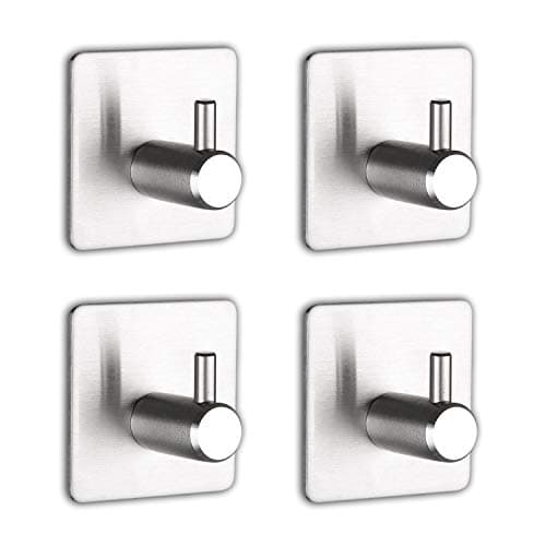 4-Pack Matte Black Waterproof Stainless Steel Adhesive Hooks for Towels and Coats-Bathroom & Kitchen — Silvery