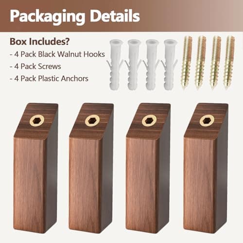 Walnut Wood Wall Hooks 4Pack Heavy Duty Coat Hooks