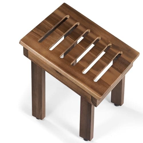 BLUEWEST Acacia Wood Shower Stool - Rest, Shave, & Bench for Small Spaces — Walnut