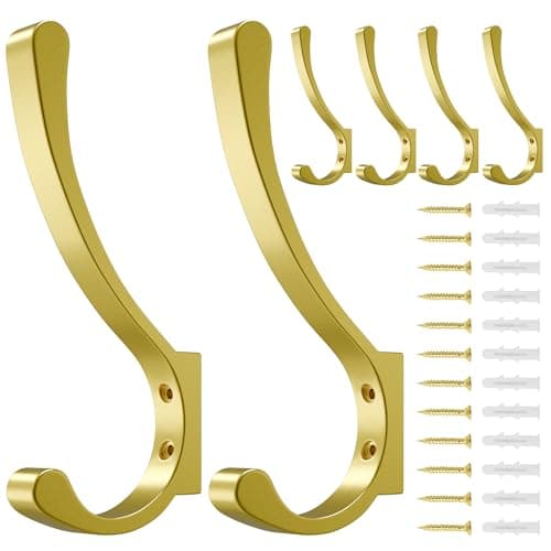 4 Pack Large Black Wall Hooks for Heavy Duty Coats and Bags — Gold