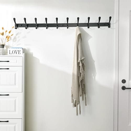 SKOLOO Heavy Duty Wall Coat Rack, 10 Hooks, Sturdy Stainless Steel, Black Pack of 2
