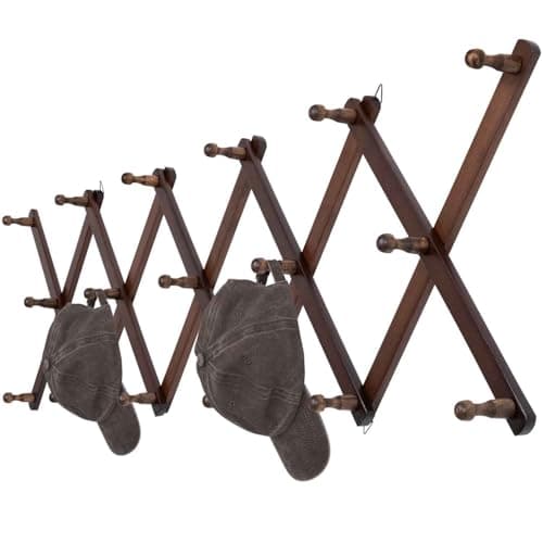Qiannhee Brown Solid Wood Hat Rack with 14 Hooks for Wall — Brown