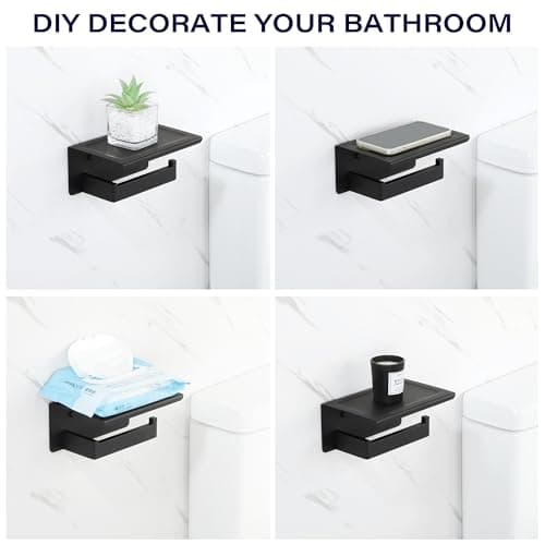 Alise SUS304 Stainless Steel Toilet Paper Holder with Shelf, Matte Black