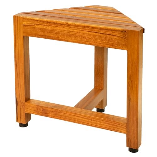 VaeFae Teak Shower Corner Bench, Wooden Foot Rest for Inside Shower