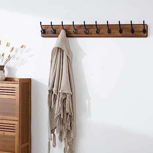SKOLOO Farmhouse Wall Mount Coat Rack, 10 Hooks Pine Wood Hanger