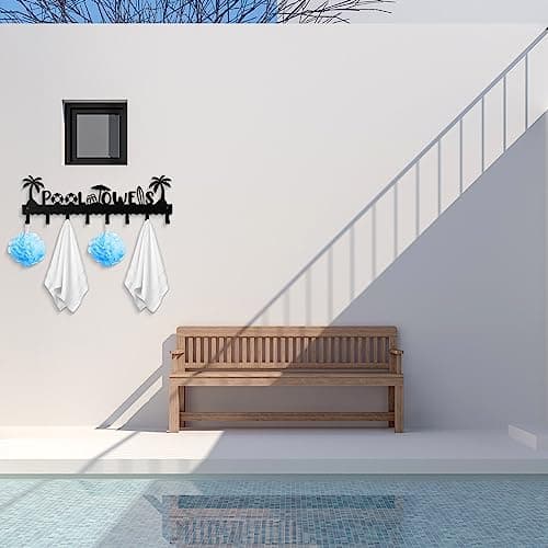 Black Metal Wall Hook Rack with 8 Hooks for Pool Towels and More