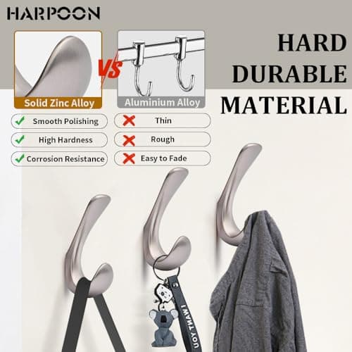 HARPOON 5-Piece Rustproof Satin Nickel Coat Hook