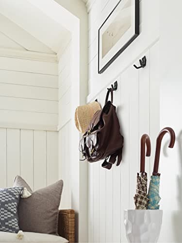 Matte Black Double Prong Decorative Wall Hook for Coats, Hats, Backpacks, Bags | Multi-Use Hooks for Various Rooms | Amerock Brand.