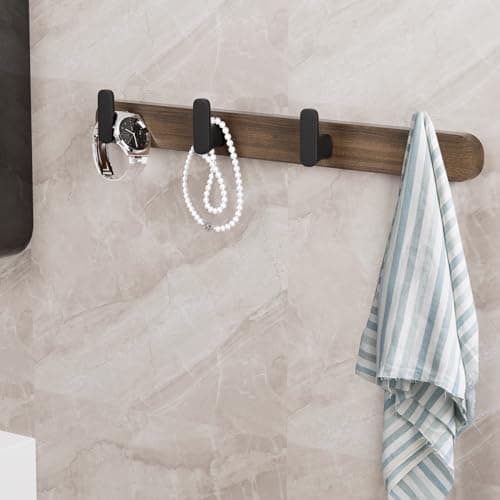 Solid Walnut Wall Mount Coat Rack with 4 Heavy Duty Hooks