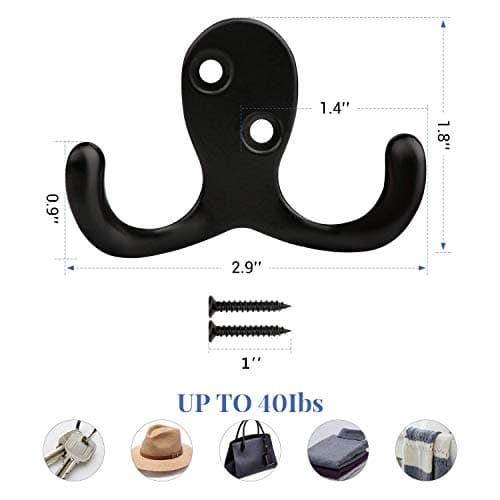 14 Pack Heavy Duty Double Prong Coat Hooks Wall Mounted with Screws for Hanging Items