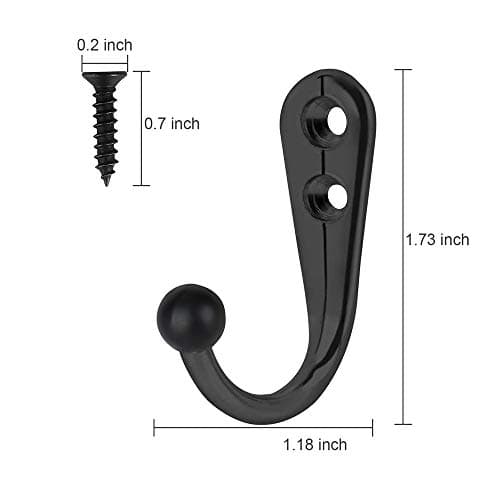 Premium Black 10 PCS Wall Mounted Coat Hooks, Heavy Duty Metal for Coats, Towels, Keys, Bags, Backpack Hanger (20 Screws