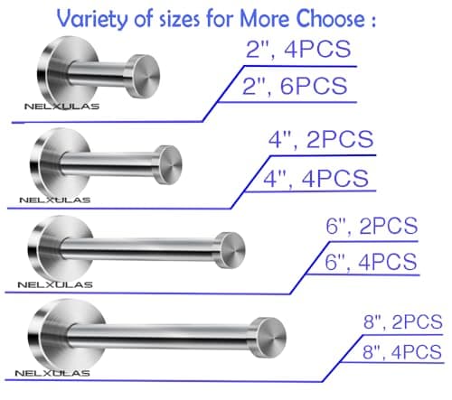 Brushed Stainless Steel Bath Towel Hooks, 4 Wall Mount, 4 PCS