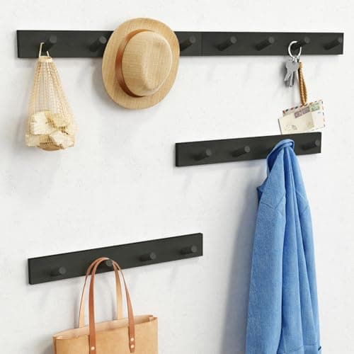 Forbena Natural Wood Coat Rack, 16 Hooks, Wall Mount Set - Kids &amp; Girls Room — Black