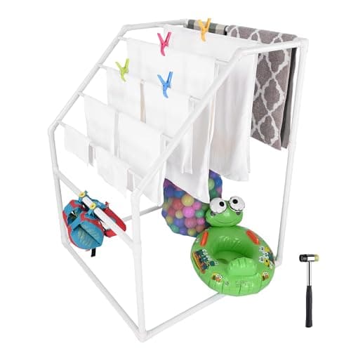 Yescom Blue Outdoor Pool Towel Rack with 7 Bars & 4 Clips — White