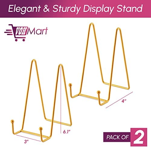 Gold Metal Plate Stand - 2 Pack 6 Inches, Decorative Book & Picture Holder