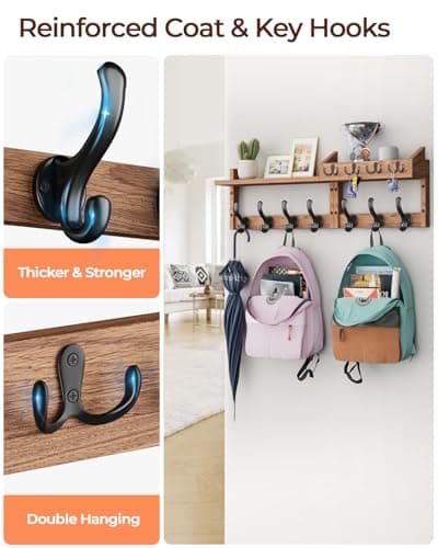Tatub 29" Wall Mount Coat Rack with Shelf & 7 Hooks & 4 Key Hangers, Wood Organizer for Living Room, Bedroom, Bathroom