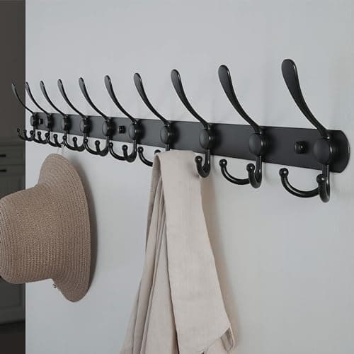 Black 10-Tri-Hook Heavy Duty Coat Rack for Wall Mount
