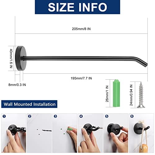 NearMoon 304 Stainless Steel Coat Hooks, 6 Pack Matte Black, Heavy Duty for Bathroom and Living Room