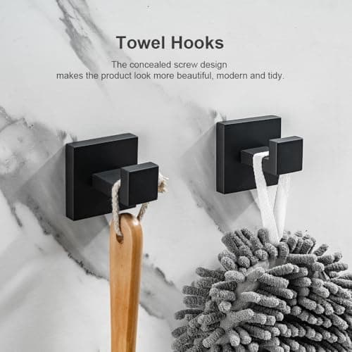 304 Stainless Steel Matte Black 4-Pack Wall Mount Towel Holder for Bathroom Kitchen Garage
