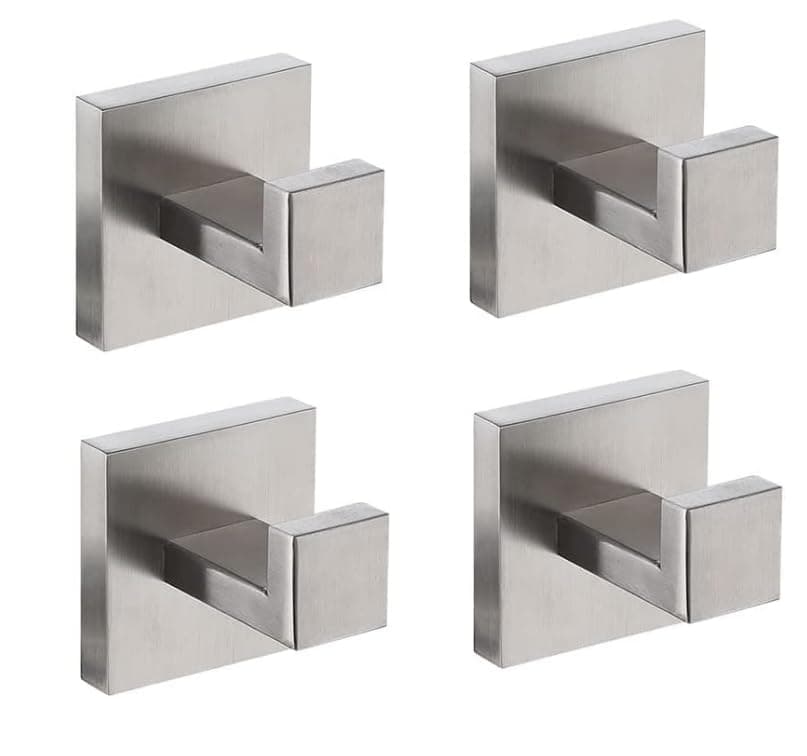 Durable Brush Nickel Towel Hooks, 4 Pack, for Bathroom, Kitchen, and Garage