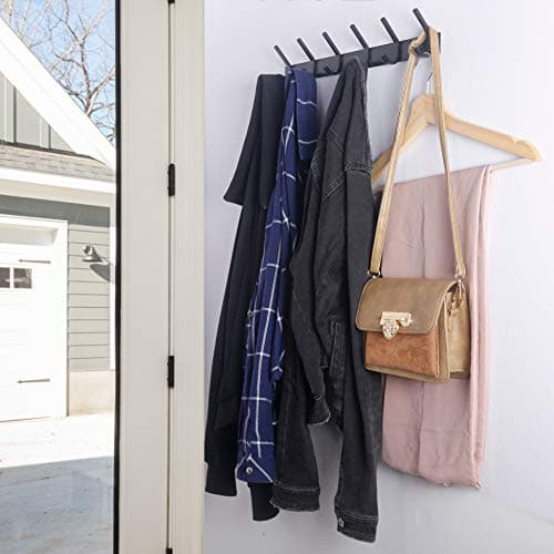 WEBI Heavy Duty 6 Double Coat Hooks Wall Rack, Black, 2 Packs
