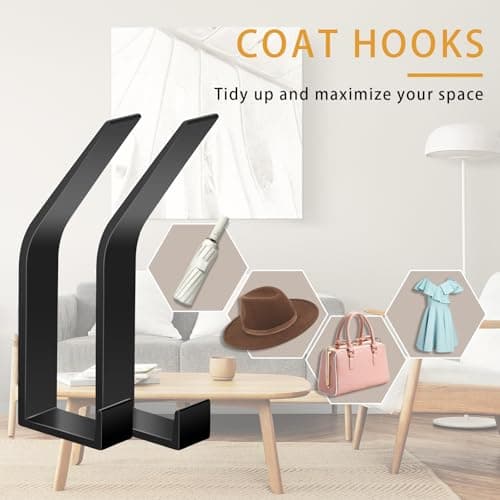 4 Pack Wall Mount Coat Hooks, Heavy Duty Metal Rack with Screws (Black)