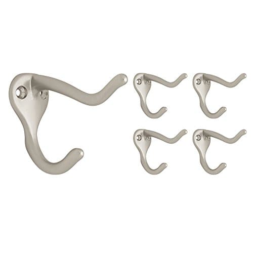 Franklin Brass Heavy Duty Double Hooks Matte Nickel Coat and Hat Wall Mount Hanger B59303G-SN-C — Satin Nickel