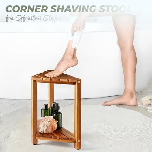 Shower Stool for Shaving Legs: BlueWest Wooden Corner Bench