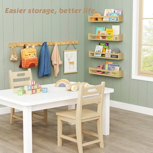Forbena Natural Wood Coat Rack, 16 Hooks, Wall Mount Set - Kids &amp; Girls Room