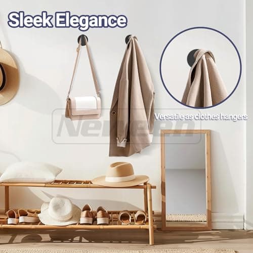 Black Matte Towel Hooks, Stainless Steel, 4 Packs Bathroom & Kitchen Wall Mount