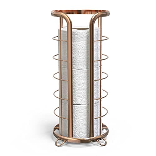 Brookstone Bronze Freestanding Toilet Paper Holder, Modern & Stylish Storage Solution — Rose Gold