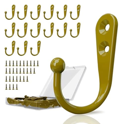 12PCS Heavy Duty Double Prong Hooks with 24 Screws for Home and Kitchen — 15PCS Deep yellow Hooks