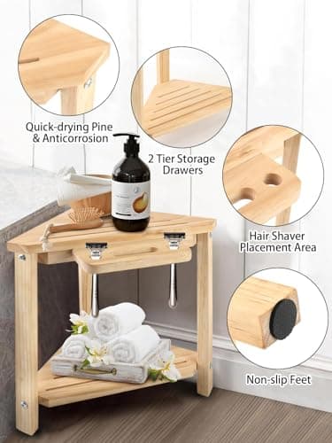 Lanstics 15" Corner Shower Stool with Storage Bench