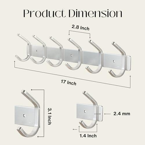 Stainless Steel Wall Coat Rack with Hooks - Sturdy Closet Hangers