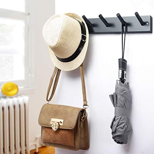 WEBI Wall Mounted Coat Rack with 5 Hooks, Black