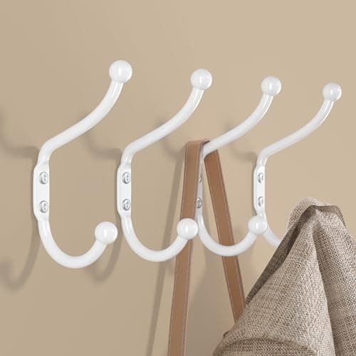 10-Pack Black Coat Hooks for Hanging Heavy Duty Items, Wall MountCloset Hooks for Towels, Clothes & Backpacks — White