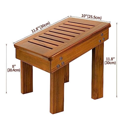 Utoplike Sturdy Teak Wood Shower Foot Stool for Leg Shaving
