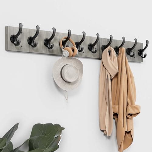 Tatub 38.6" White Wall Mount Coat Rack with 10 Hooks — Gray