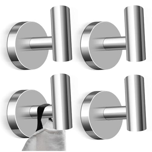 Black Matte Towel Hooks, Stainless Steel, 4 Packs Bathroom & Kitchen Wall Mount — 4pcs Chrome