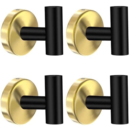 Stusgo 4-Pack Matte Black Stainless Steel Towel Hooks for Bathroom Wall Mounted — Black-Glod Drilling“t”shape 4pc