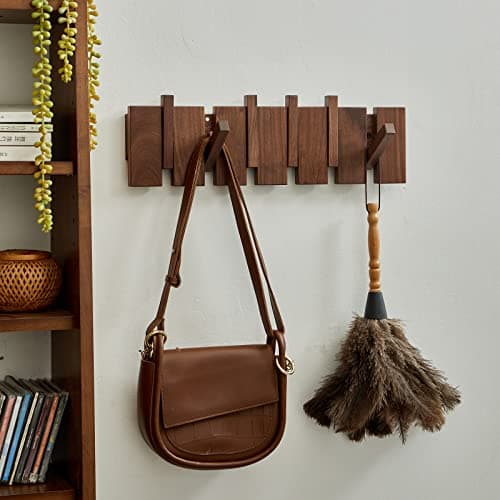 Modern Walnut Wood Coat Rack, Wall Mount 4 Hooks, Space-Saving Entryway Organizer