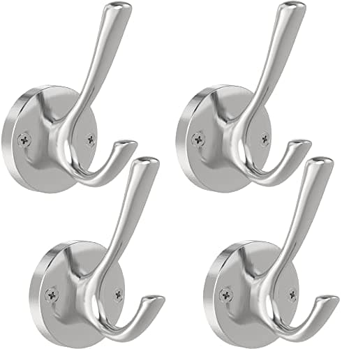 4 Pack Brushed Nickel Heavy Duty Wall Hooks for Coat Towels Bathrooms Garage