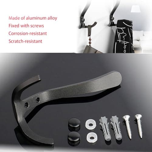 Heavy Duty Black Wall Hooks for Coats, Towels, Key - 6 Pack