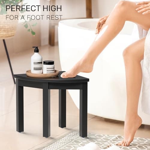 Domax Bamboo Corner Shower Foot Rest, Non-Slip Waterproof Black